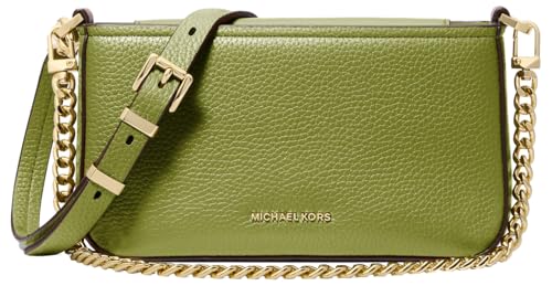 Michael Kors Bryant Bolsa transversal conversível pequena, Ferragens douradas/couro em relevo em seixo/verde prado, One Size