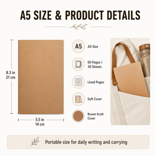 Image of Mimorou 100 Pcs A5 Journals Notebooks Bulk,Brown,Lined | Kraft Softcover Small Notebooks 5.5 Inch x 8.3 Inch Notepads with 60 Page 30 Sheet for Writing Sketch Travel Office Supplies