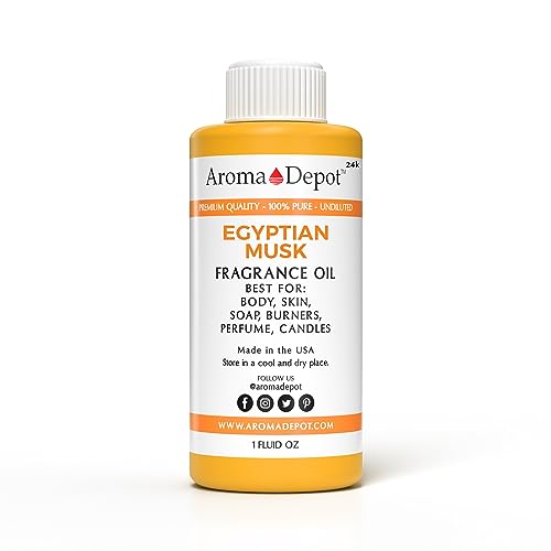 Aroma Depot 24k Egyptian Musk Fragrance Oil I Perfume I Skin Oil I Scented Oil. Can be Used for Candles, Bath Bombs, Body Butter, Creams, and lotions. Works for diffusers, Burners, or heaters. (1oz.)