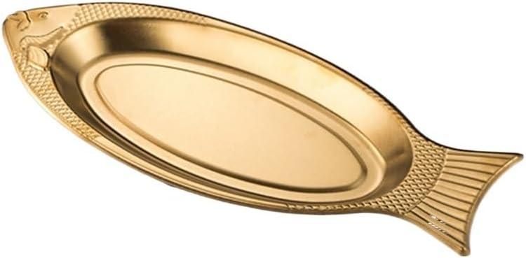 HUFFA Fish Dish Fish Shaped Plate Steamed Fish Plate Creative Egg Plate Barbecue Plate Tray Plates Korean Style Stainless Steel Plate (Color : Silvery-45cm)