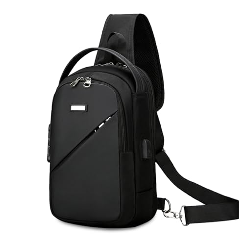 FANDARE Negocio Bolsos Cruzados Hombres Bolso de Hombro Bolsa Bandolera Mensajero Bag Chico Trabajo Bolsas de Pecho asimétrico Sling Crossbody Pack Impermeable Poliéster Negro
