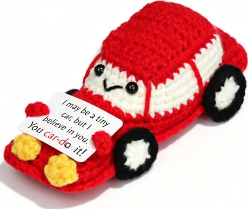 Car Lover Crochet Gifts for Men - 'You car-do it' Positive Gifts for Son Father Boyfriend Husband Brother Grandpa Boss Guys Birthday Party Presents, Funny Racing Car with Inspirational Support Cards
