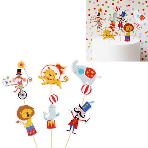Decorações de papel para madalenas, 24 peças de decorações de circo para madalenas, decorações de circo para bolos, decorações de bolos para festas de aniversário infantis