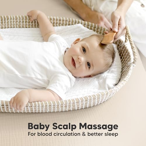 Image of Wooden Baby Hair Brush Set for Newborns, Toddler Comb (Walnut, Petite) | Soft Goat Bristle, Baby Brush and Comb Set, Infant Grooming Kit, Cradle Cap Care, Durable & Gentle, Boy, Girl Bath Essential