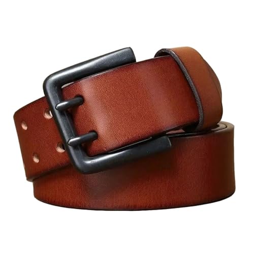 4.3cm Wide, Double-buckled, Genuine, Top-grain Cowhide Leather Belt for Men Versatile, Casual Gift for Young Men