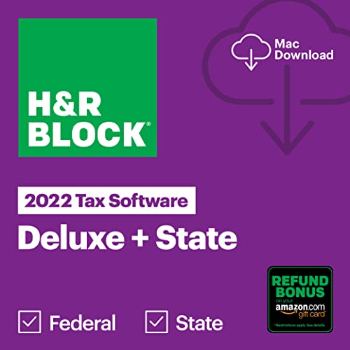 Image of H&R Block Tax Software Deluxe + State 2022 with Refund Bonus Offer (Amazon Exclusive) [Mac Download] (Old Version)