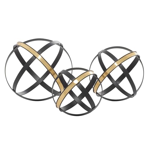 Set de 3 esculturas decorativas geométricas de metal negro miniatura 1
