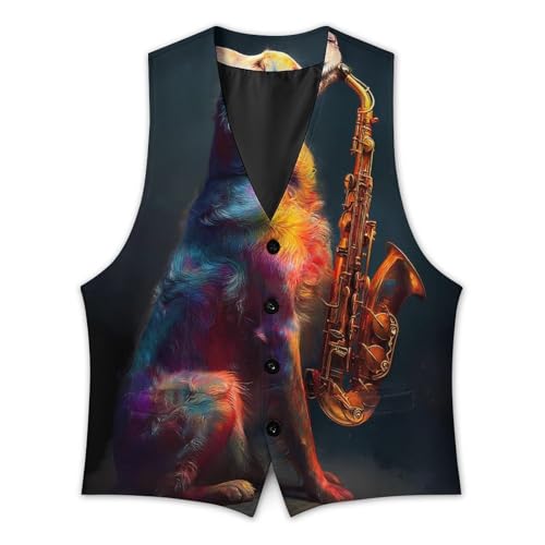 Lablador Retriever Sax Men's Suit Vest Slim Fit Business Dress Party Pattern Waistcoat Vest Top3