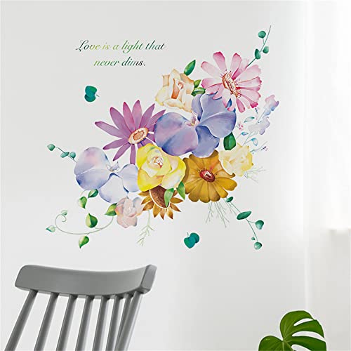 Waft Yearn Colorful Flower Wall Decals Purple Blue Yellow Pink Blossom Wall Sticker Art Wall Clings Removable Vinyl Stickers For Nursery Boy's Girl's Bedroom Kid's Room School Living Room Tv Background Decoration Murals #TOP4