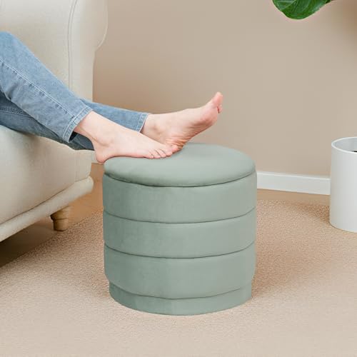 ZOLANOful 39 cm Round Velvet Storage Ottoman, Reversible Lid, Sage Green by ZOLANOful - Used condition - Image 7