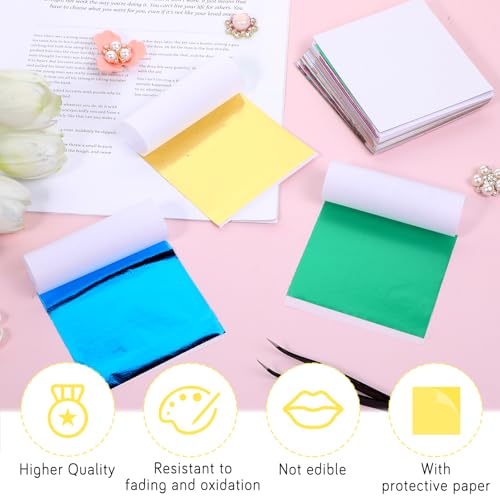 Piriuuo 100 Sheets Gold Leaf Sheets for Art, 20 Colors Gold Foil Sheet Imitation Golds Foil Paper for DIY Art Decoration, Nails, Handicrafts, Bronzing, Furniture, Painting, Resin (3.15 X 3.35 in)