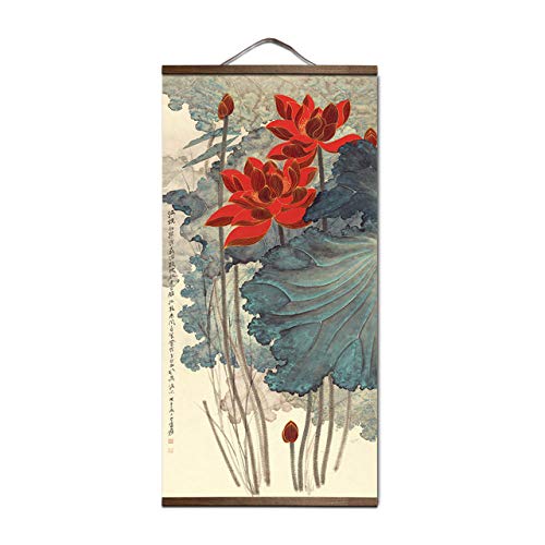 Peinture style chinois en bois massif blanc et toile premium LIJUCAI 30x60 cm