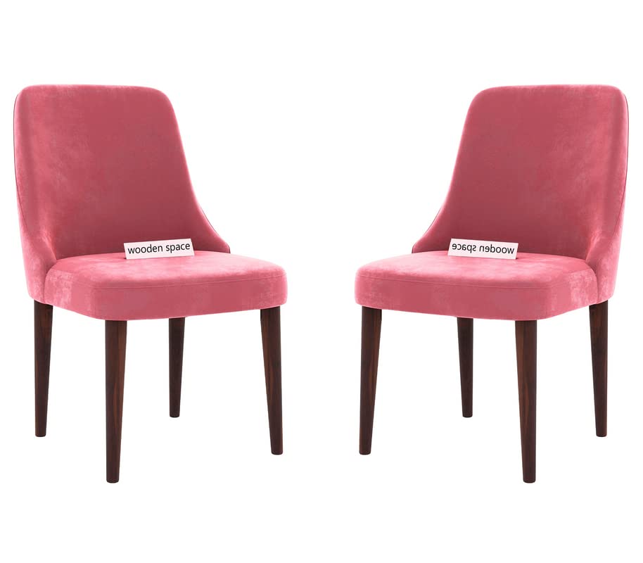 Image of WOODEN SPACE Dining Chair for Living Room Vintage Armchair with Rosewood and Holend Velvet for Living Room, Hotel, Restrorent and Home Decor - 20X19X35 Inch (Pink Pack of 2)