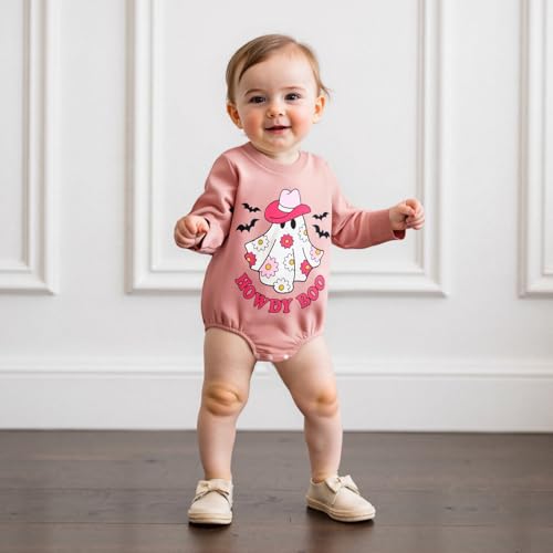 Newborn Baby Girl Halloween Outfit Fall Clothes Long Sleeve Cute Bat Ghost Bubble Sweatshirt Romper3