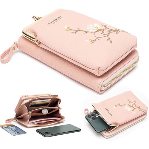 Women Sling Cross-Body Wallet with Mobile Cell Phone Holder,Leather Passport Bag with Crossbody Strap,Mini over Handbag Purse (Black)4