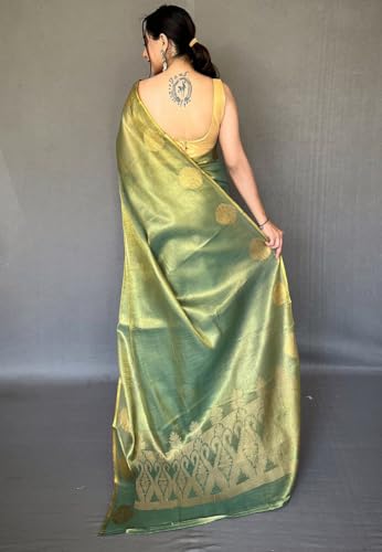 Image of SWORNOF Gold-Toned Woven Design Silk Zari Tissue Saree | Saree for Women | Soft and Skin Friendly