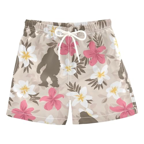 Aflyko Boys Board Shorts Ape-man Flower Beige Fashion Youth Swim Shorts, Relaxed Fit for Beach Holidays and Pool Parties, X-Large