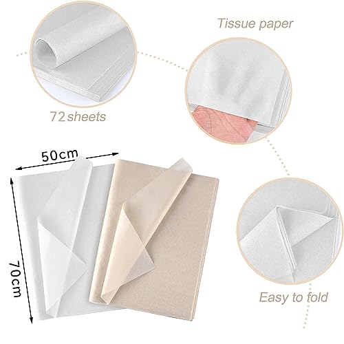 Lvjkes Seidenpapier, Große Bögen weißes Seidenpapier, Kunstpapier, perfekt für Geschenkverpackungen, Aufbewahrung, Verpackung, Kunst Handwerk (50cm x 70 cm, 36PCS Weiß, 36PCS Beige)