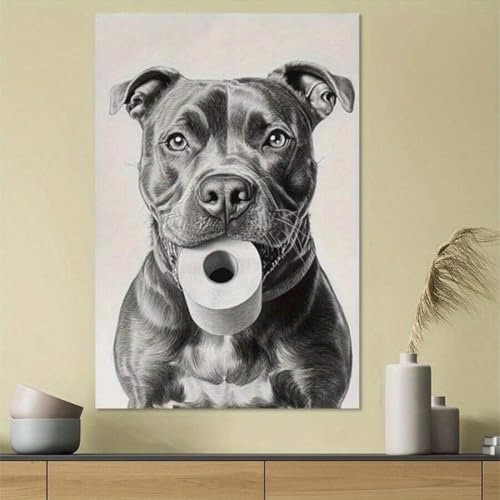 Peinture sur toile bouledogue noir et blanc 50x70cm avec cadre
