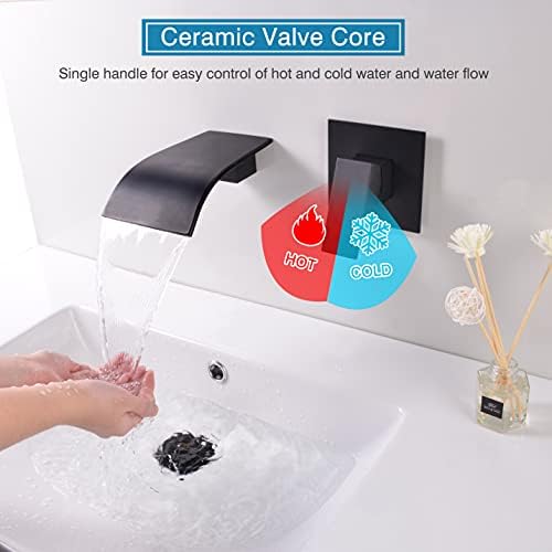 SHANFO Wall Mounted Bath Taps Waterfall Black Wall Tap for Basin Bathub with 12.5 cm Wide Spout Brass Anti-Rust BPB1