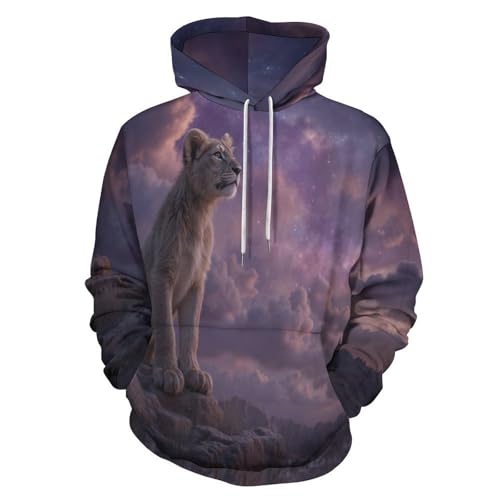 Sweatshirt à capuche lion mignon et imprimé fantastique manches longues