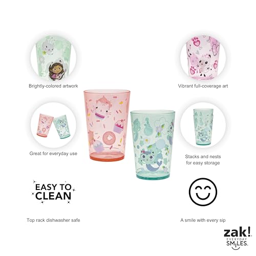 Image of Zak Designs DreamWorks Gabby's Dollhouse Nesting Tumbler Set for At Home, 14.5oz Non-BPA Plastic Cups, 4-Pack (Gabby, Pandy Paws, Cakey Cat, Mercat, Kitty Fairy, Baby Box)