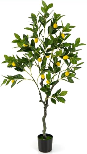 Image of VRB Dec 1 Pcs Artificial Plants with Pot Plants Leaves Tree Tropical Bougainvillea Faux Areca Plants Indoor Real Touch Monstera,Banana Plant for Home /Decor (Artificial Lemon Plant with Pot)