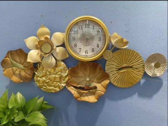 Mokshith Decorative Wall Clock Round Flower Wall Clock Living Room Home Dining Room Decoration Wall Clock Metal Clock Lightweight Home, Kitchen, Bedroom, Office, School (MO-15)