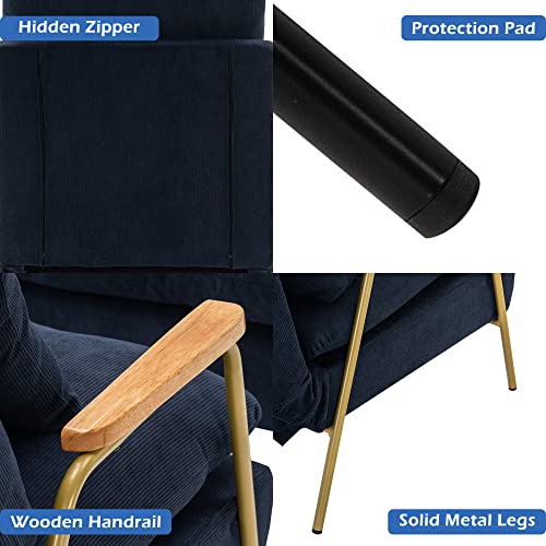 Mcombo Accent Recliner With Ottoman, Fabric Arm Club Chair With Metal Legs, Adjustable Backrest And Pillow, Single Sofa Chair For Living Room Bedroom 4058 (Dark Blue, Golden Frame) #TOP7