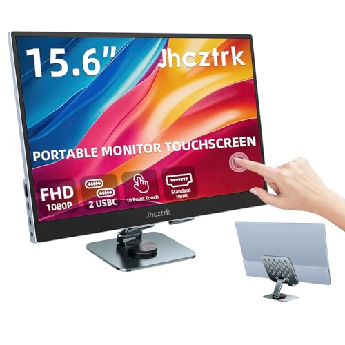Jhcztrk 15.6 Inch Touchscreen Portable Monitor 1080P Ultra Slim and Lightweight Bezel less FHD IPS HDR Gaming Monitor, Travelling Sub Monitor for Laptop for Laptop Mac PC Xbox PS4/5