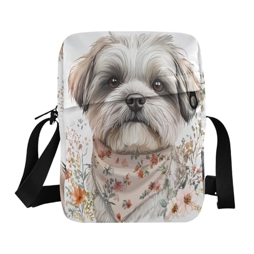 Cute Watercolor Dog Face Floral men's messenger bag mens crossbody bag Woman Shoulder Handbags Adjustable Strap for business outdoor sports