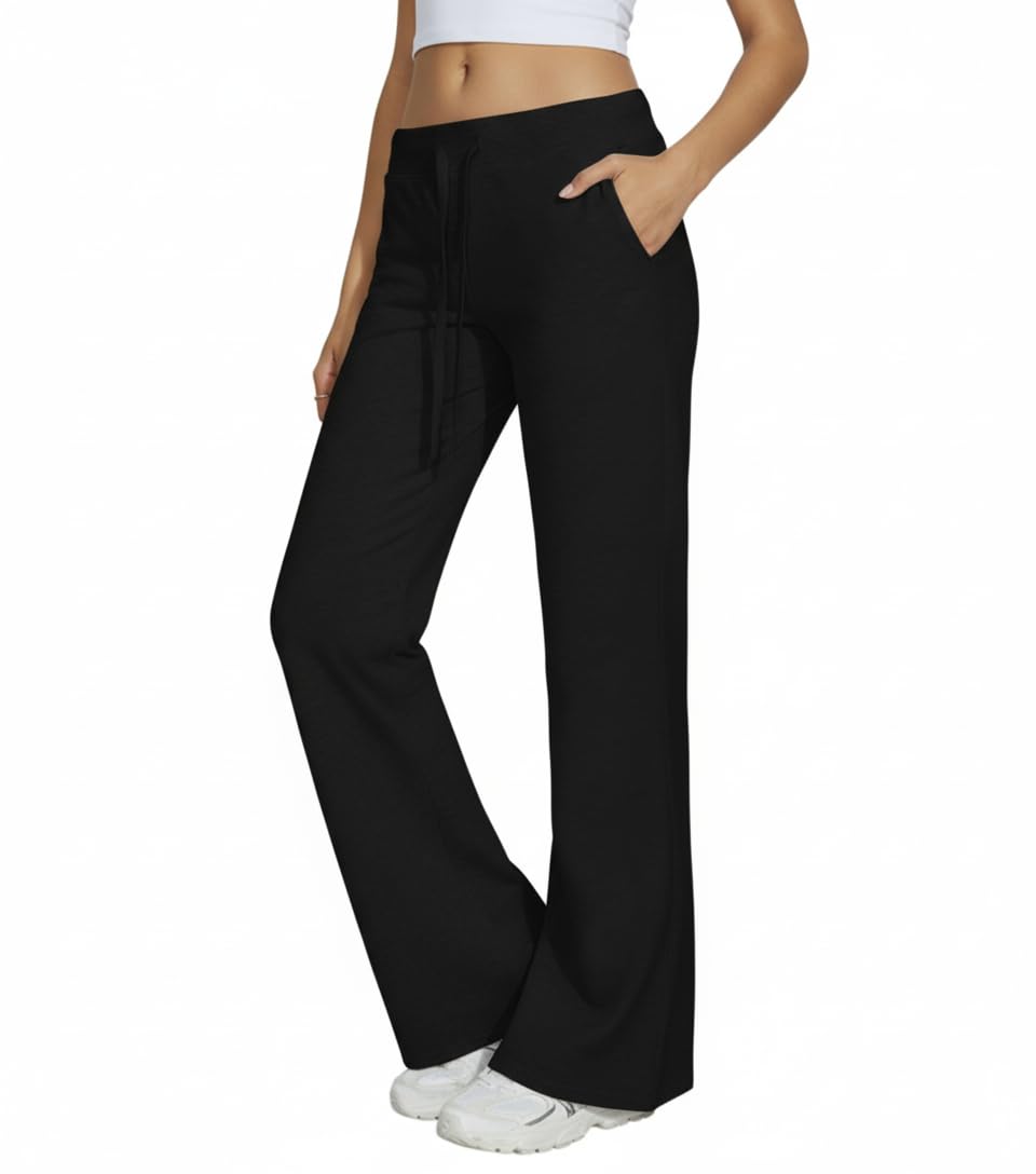 Women Flare Pants Business Casual Work Pants with Pockets Stretchy Drawstring Slacks Trousers for Office