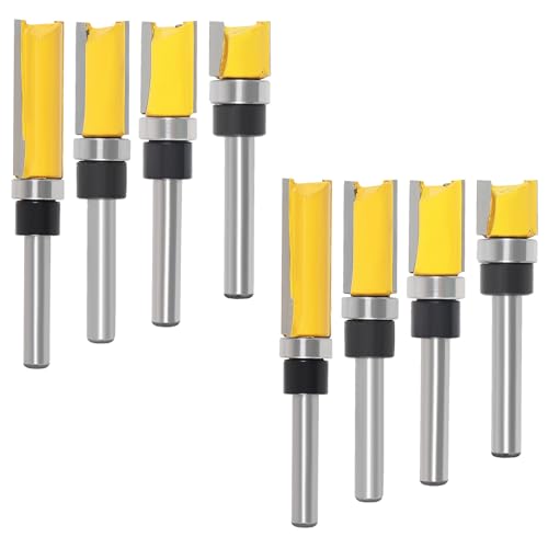 UMLIFE 8 PCS Pattern Flush Trim Router Bit Set 1/4 Inch Shank, Straight Cut Router Bit with a Bearing Prevent Tear-Out, for Template Guide Woodworking Milling Cutter Tool
