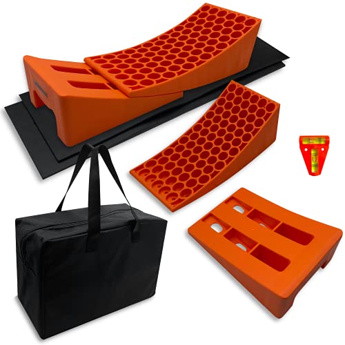 RV Levelers, SECURITYMAN 2 Pack Camper Leveler for Travel Trailer - Easy to Use RV Leveling Blocks with Non-Slip Mats, Leveling Bubble, and Carrying Bag - RV Leveling System with Chocks