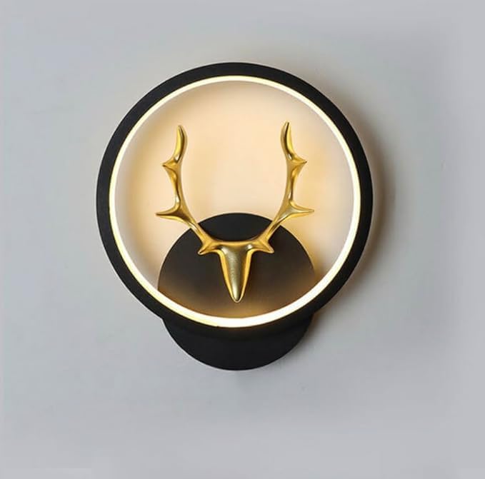 Image of Polyvinyl Chloride Deer Horn LED Wall Lamp for Living Room & Bedroom, Round Decorative Wall Light with 3 Color Lighting for Home Decor (Round A6 Horn LED WALL)