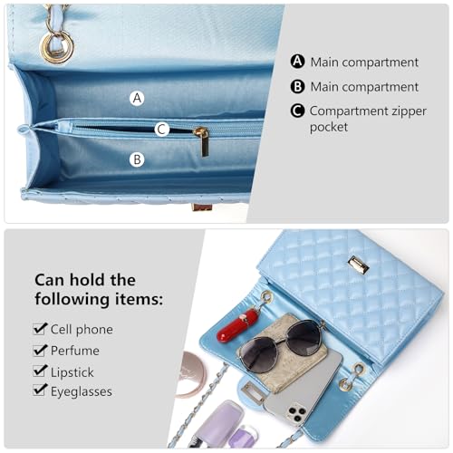 Image of Quilted Leather Crossbody Bags for Women Trendy Ladies Shoulder Purse Satchel HandBag with Chain Strap