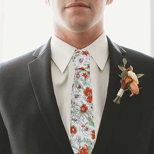Image of Mantieqingway Men's Skinny Tie, Cotton Floral Ties for Men Wedding Necktie for Groom, Groomsmen, Missions, Dances