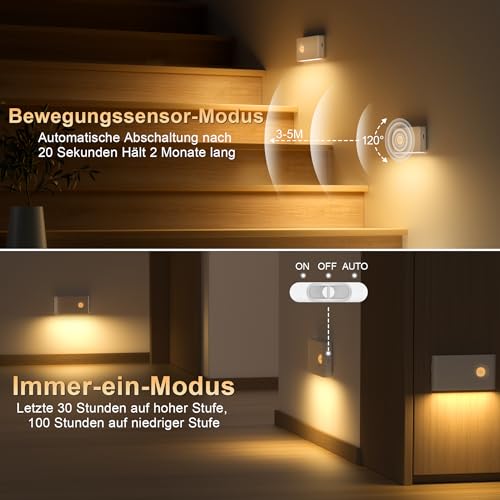 daphomeu 6 Stück LED Nachtlicht mit Bewegungsmelder, Akku Dimmbar – Ansicht 6