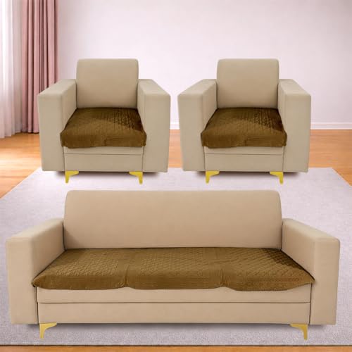 Image of Homerz Premium Petal Charm Sofa Cover | Embossed Floral Pattern | Soft Touch, Anti-Dust & Easy Wash Fabric Cloth, Washable and Durable (Mustard, 5(3+1+1) Seater, Only Seat Cover)