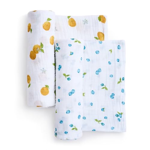 Image of aden + anais Boutique Organic Cotton Muslin Swaddle 2 Pack, Breathable Baby Receiving Blanket, Soft and Lightweight Wrap, Diaper Bag Must Have, Fresh Fruit