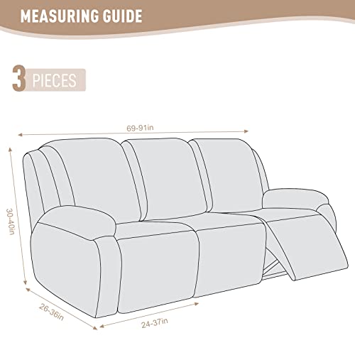 Image of KinCam Recliner Covers, Stretch Reclining Chair Covers, Recliner Sofa Slipcovers Stripe Jacquard Recliner Couch Covers Furniture Protector Covers for Pet Kid (3 Seater, Vanilla)