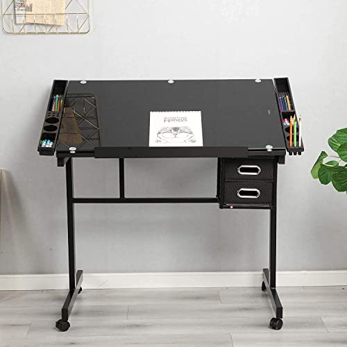 Need Adjustable Drafting Table With Tilted Tabletop, Art Table With 2 Storage Drawers For Writing Art Craft Work Station Black,Ut-Dt1033-Bk-Nd #TOP1
