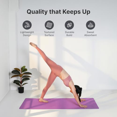 Image of Cult Yoga Mat EVA 5mm with Carry Strap - Non-Slip, Lightweight & Cushioned Exercise Mat - Sweat-Resistant, Durable & Eco-Friendly for Yoga, Pilates, Stretching, Meditation & Home Gym - Purple