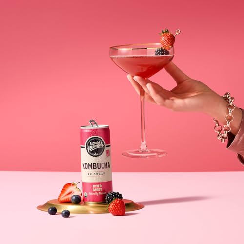 Liquid Remedy Kombucha Sugar Free Organic Drink, Low Calorie, Probiotic Like Tea for Gut Health - Mixed Berry - 8.5 Fl Oz Can, 24-Pack