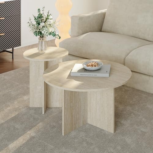 [en.casa] Lot de 2 Tables Basses Gigognes de Tailles Différentes Ensemble de 2 Tables d'Appoint pour Salon Chambre Bureau Panneau de Particules Mélaminé...