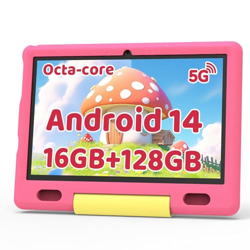 Ainmel Kids Tablet 10-inch Octa-Core Android 14 Tablet for Kids, 16GB+128GB (1TB TF), Parental Controls, WiFi 6/Bluetooth 5.3, Widevine L1 with Child-Safe Case (Pink)