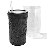 UZG Iced Coffee Tumbler, 45℉ Insulated Beer Mug for Freezer, (Ice-Free) Double-walled Freezable Slushie Cup with Stainless Steel Liner, Travel Coffee Mug Reusable, with Lid and Straw, 16oz (1, Black)