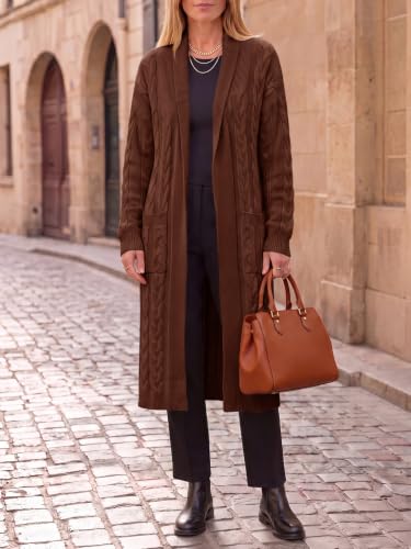 Image of Womens Long Sleeve Cardigan Sweaters Oversized Open Front Maxi Coat | Trendy Casual,Lapel,Knitted Coatigan,Soft Warm,Overcoat Pocket,2026 Fall Winter,Work Office,Going Out