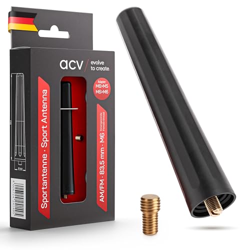 ACV Kurze Autoantenne 85mm Dachantenne - Für optimalen AM/FM Radioempfang - Inkl. Marderschutz & M5/M6 Gewinde - Universal Stabantenne Auto, Schwarz