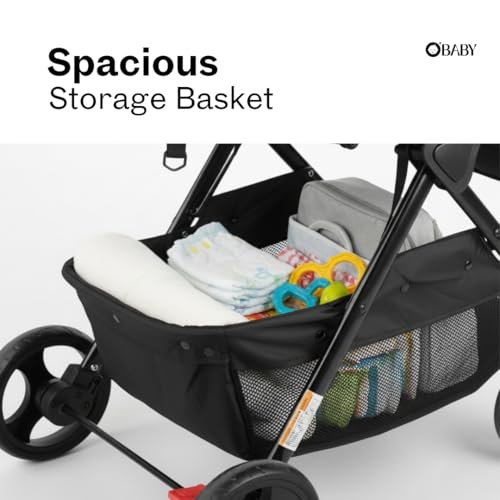 Image of OBABY Stroller with Reclining Seat, Adjustable Canopy, Safety Harness, Smooth Wheels, Compact Folding Design